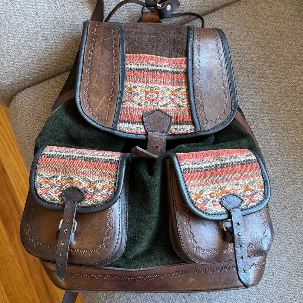 Vintage Peruvian Leather and Suede backpack